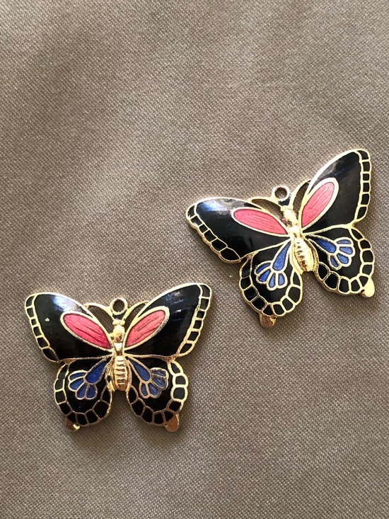 Source Unknown Jewelry - Enamel Guilloche Butterfly Earring Pendants